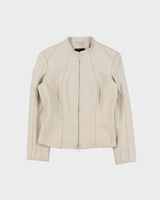 Vintage Y2K 00s Danier Women's Cream Calfskin Leather Cafer Racer Moto Jacket - XS