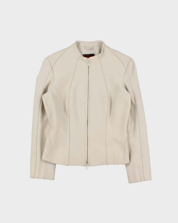 Vintage Y2K 00s Danier Women's Cream Calfskin Leather Cafer Racer Moto Jacket - XS