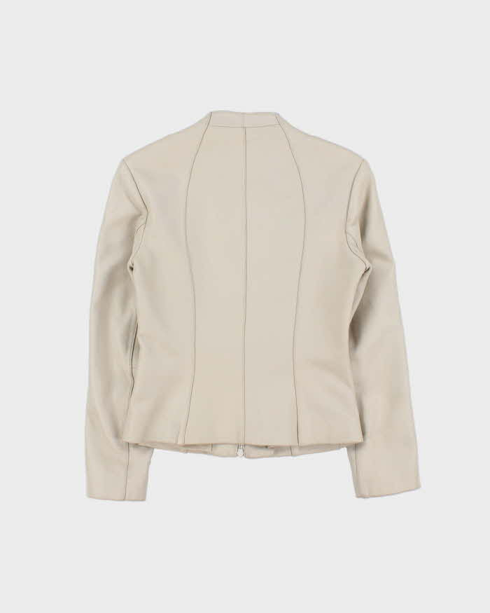 Vintage Y2K 00s Danier Women's Cream Calfskin Leather Cafer Racer Moto Jacket - XS