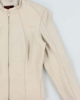 Vintage Y2K 00s Danier Women's Cream Calfskin Leather Cafer Racer Moto Jacket - XS