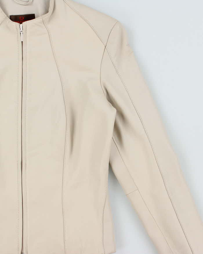 Vintage Y2K 00s Danier Women's Cream Calfskin Leather Cafer Racer Moto Jacket - XS