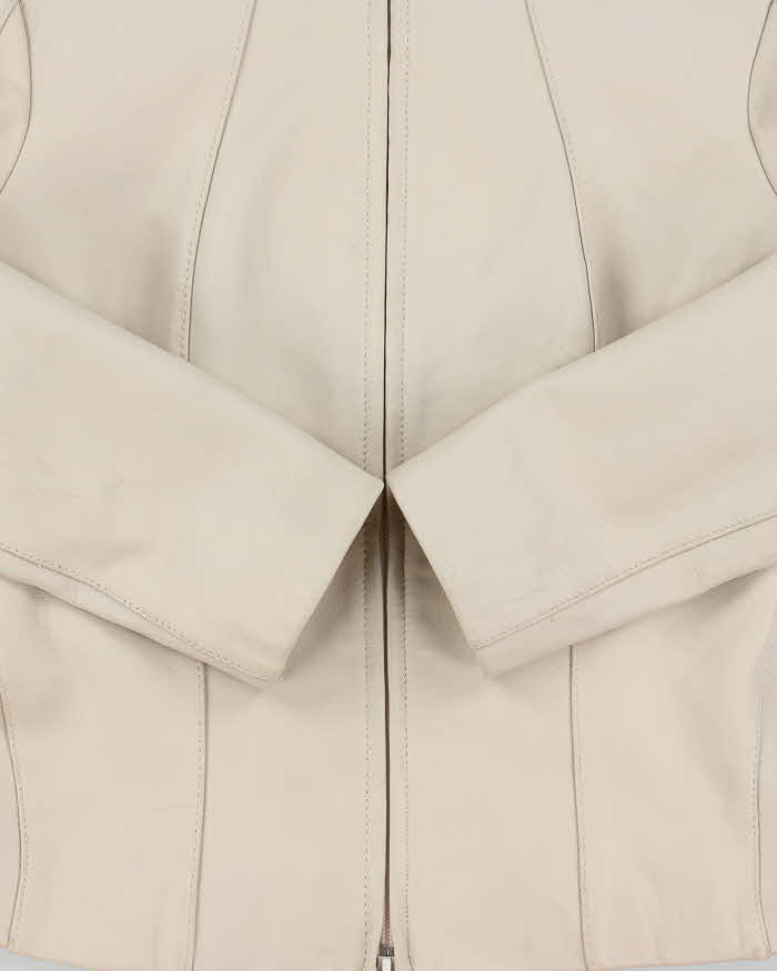 Vintage Y2K 00s Danier Women's Cream Calfskin Leather Cafer Racer Moto Jacket - XS