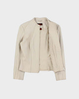 Vintage Y2K 00s Danier Women's Cream Calfskin Leather Cafer Racer Moto Jacket - XS