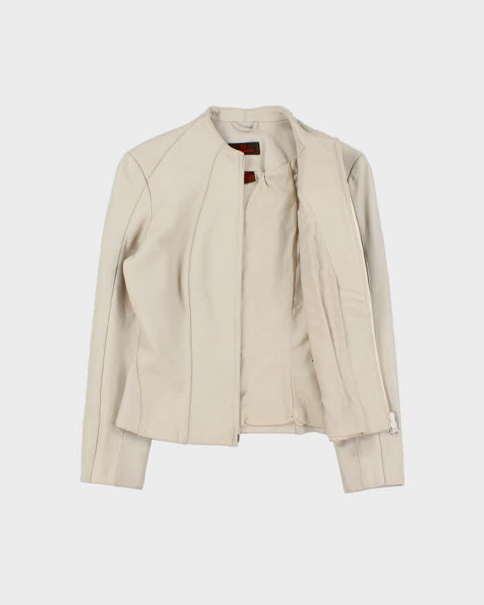 Vintage Y2K 00s Danier Women's Cream Calfskin Leather Cafer Racer Moto Jacket - XS