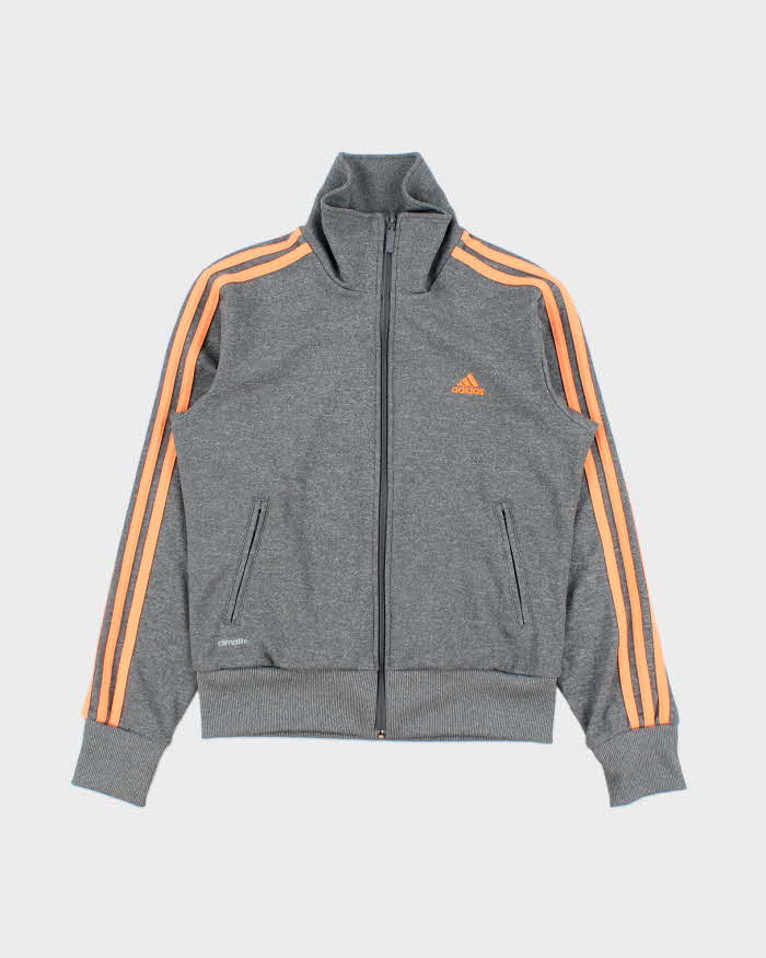 Vintage Adidas Women's Marl Grey Climalite Embroidered Funnel Neck Track Jacket - M