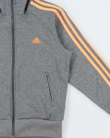 Vintage Adidas Women's Marl Grey Climalite Embroidered Funnel Neck Track Jacket - M