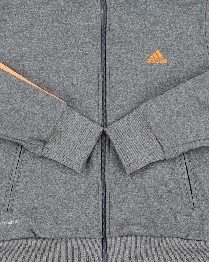 Vintage Adidas Women's Marl Grey Climalite Embroidered Funnel Neck Track Jacket - M