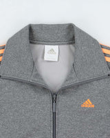 Vintage Adidas Women's Marl Grey Climalite Embroidered Funnel Neck Track Jacket - M