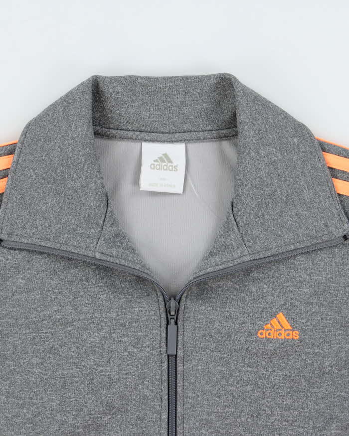 Vintage Adidas Women's Marl Grey Climalite Embroidered Funnel Neck Track Jacket - M