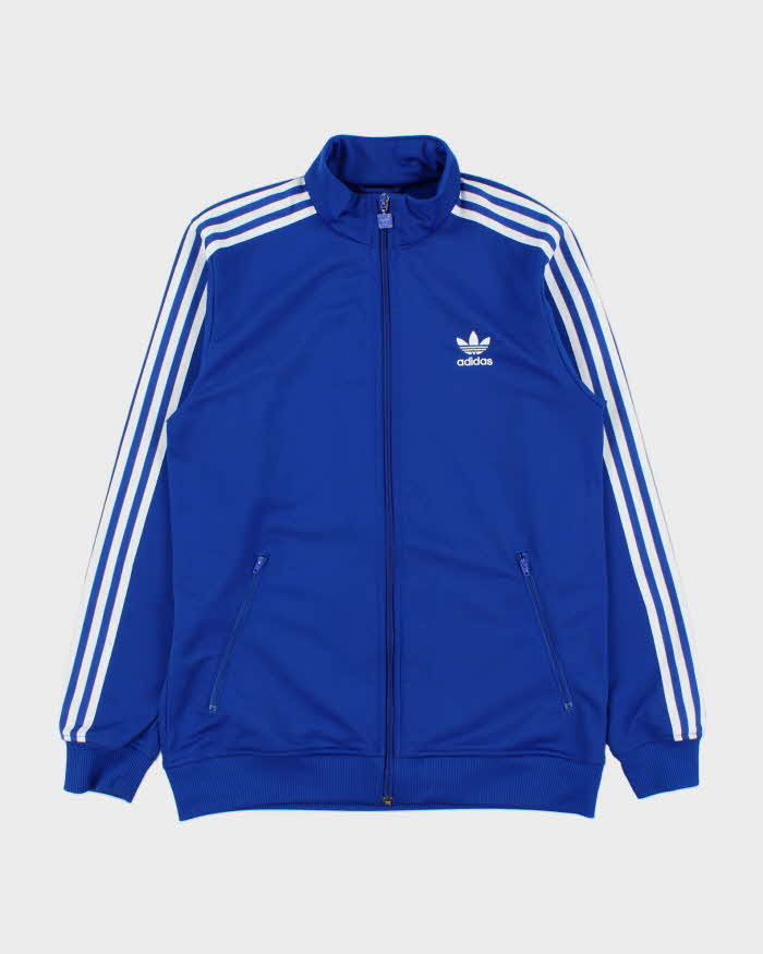 Vintage Adidas Originals Women's Cobalt Blue Embroidered Classic Funnel Neck Track Jacket - XL
