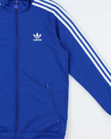 Vintage Adidas Originals Women's Cobalt Blue Embroidered Classic Funnel Neck Track Jacket - XL