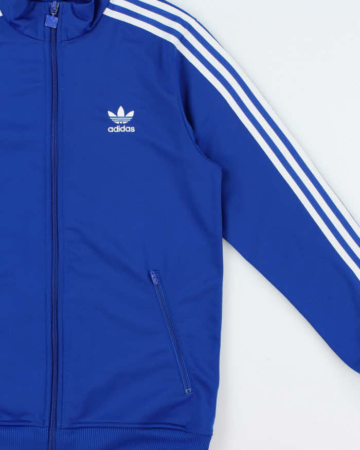 Vintage Adidas Originals Women's Cobalt Blue Embroidered Classic Funnel Neck Track Jacket - XL
