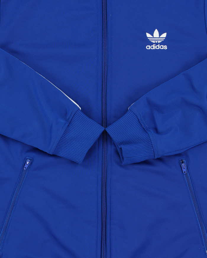 Vintage Adidas Originals Women's Cobalt Blue Embroidered Classic Funnel Neck Track Jacket - XL