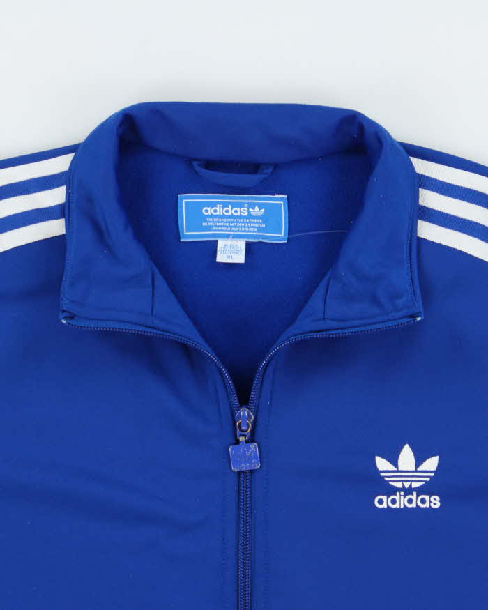 Vintage Adidas Originals Women's Cobalt Blue Embroidered Classic Funnel Neck Track Jacket - XL