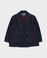 Vintage Y2K 00s Lauren Ralph Lauren LRL Women's Indigo Denim Double Breasted 3/4 Sleeve Naval Jacket - L