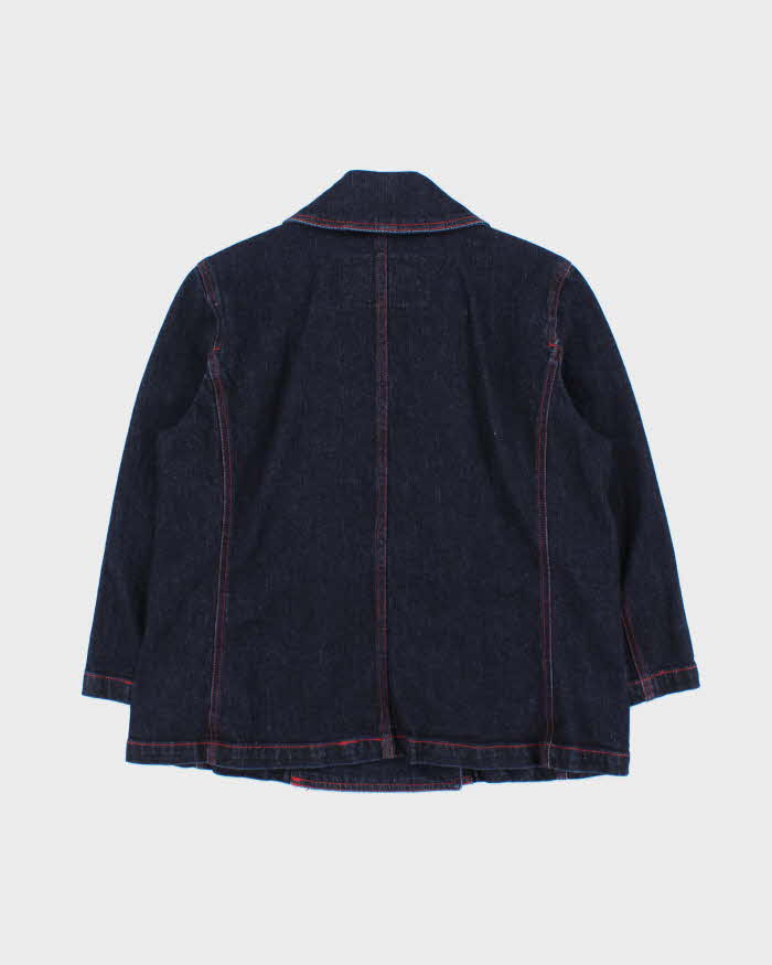 Vintage Y2K 00s Lauren Ralph Lauren LRL Women's Indigo Denim Double Breasted 3/4 Sleeve Naval Jacket - L