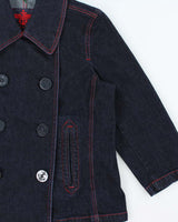 Vintage Y2K 00s Lauren Ralph Lauren LRL Women's Indigo Denim Double Breasted 3/4 Sleeve Naval Jacket - L