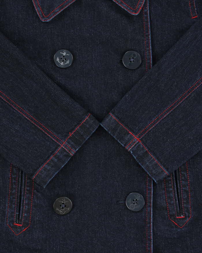Vintage Y2K 00s Lauren Ralph Lauren LRL Women's Indigo Denim Double Breasted 3/4 Sleeve Naval Jacket - L