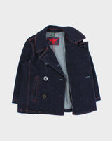 Vintage Y2K 00s Lauren Ralph Lauren LRL Women's Indigo Denim Double Breasted 3/4 Sleeve Naval Jacket - L