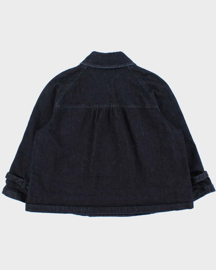 Vintage Y2K 00s Lauren Jeans Ralph Lauren Women's Indigo Double Breasted 3/4 Sleeve Cropped Denim Jacket - XL