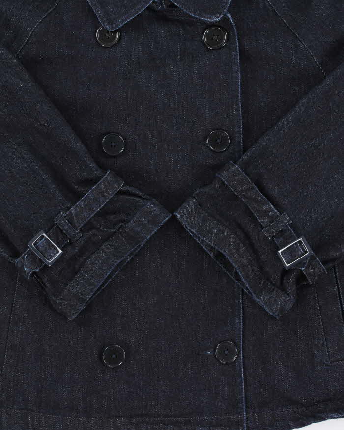 Vintage Y2K 00s Lauren Jeans Ralph Lauren Women's Indigo Double Breasted 3/4 Sleeve Cropped Denim Jacket - XL