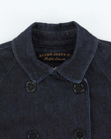 Vintage Y2K 00s Lauren Jeans Ralph Lauren Women's Indigo Double Breasted 3/4 Sleeve Cropped Denim Jacket - XL