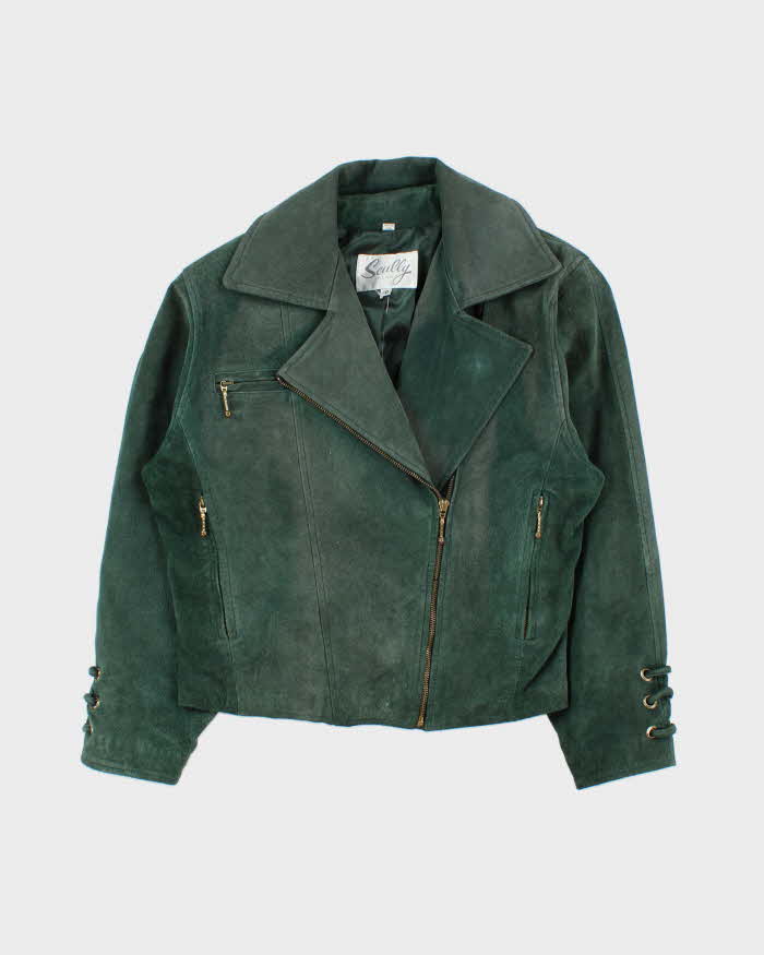 Vintage 1990s Scully Women's Asymmetrical Suede Lace Cropped Biker Jacket - M