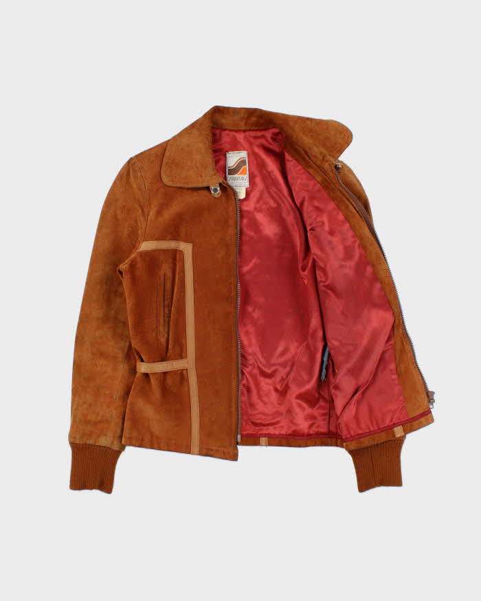 Vintage 1970s Shaino's Women's Tan Suede Made In Canada Belted Leather Western Ranch Jacket - XS