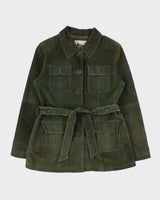 Vintage Y2K 00s H&amp;G Olive Women's Lightweight Suede Belted Utility Jacket - L