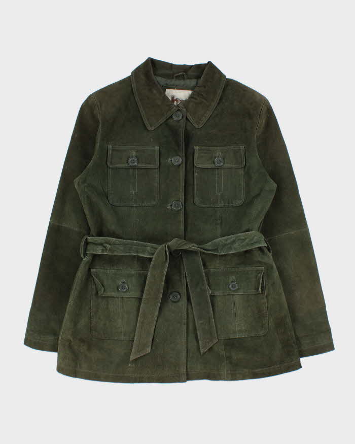 Vintage Y2K 00s H&amp;G Olive Women's Lightweight Suede Belted Utility Jacket - L