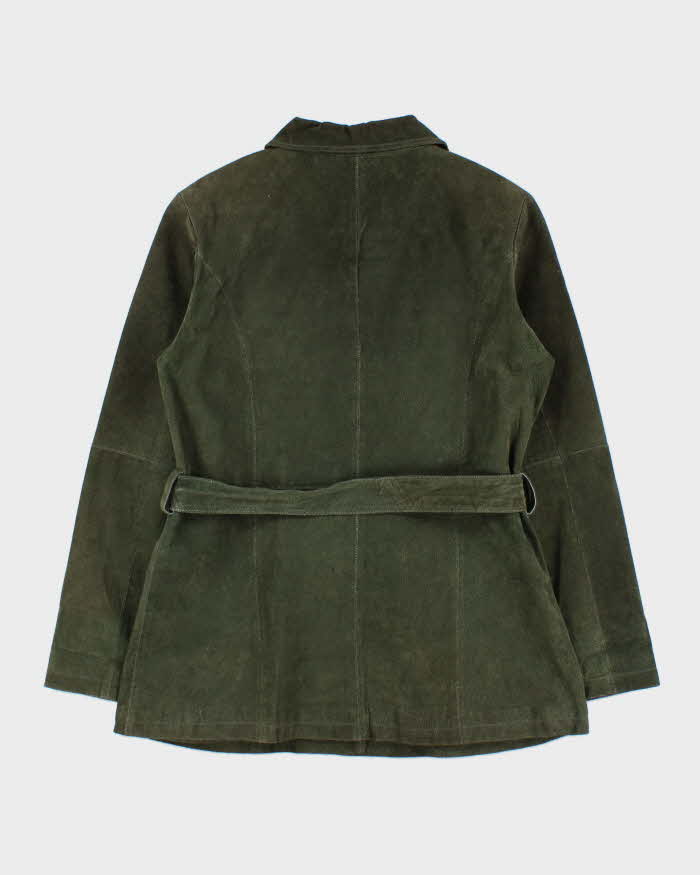 Vintage Y2K 00s H&amp;G Olive Women's Lightweight Suede Belted Utility Jacket - L