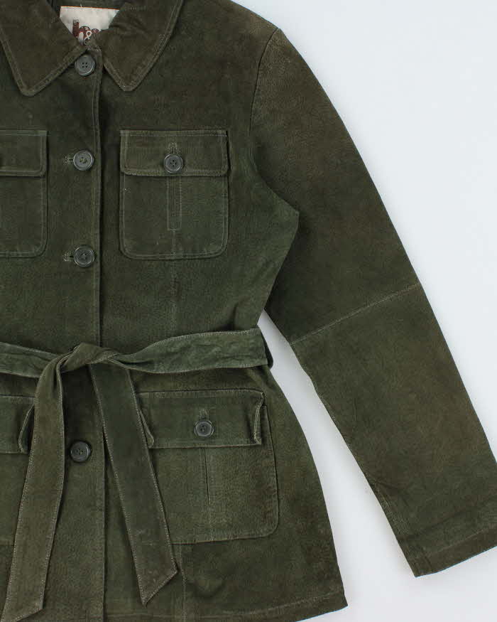 Vintage Y2K 00s H&amp;G Olive Women's Lightweight Suede Belted Utility Jacket - L