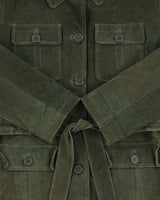 Vintage Y2K 00s H&amp;G Olive Women's Lightweight Suede Belted Utility Jacket - L