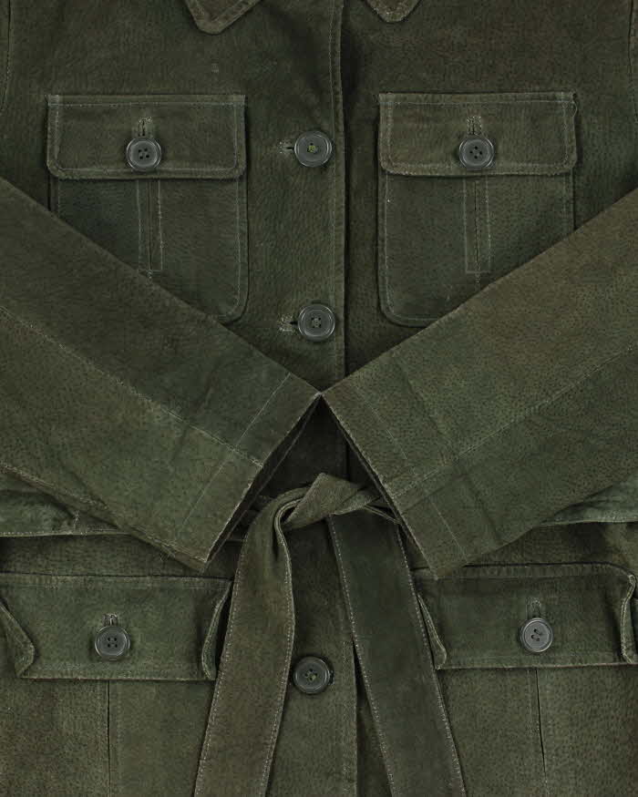 Vintage Y2K 00s H&amp;G Olive Women's Lightweight Suede Belted Utility Jacket - L