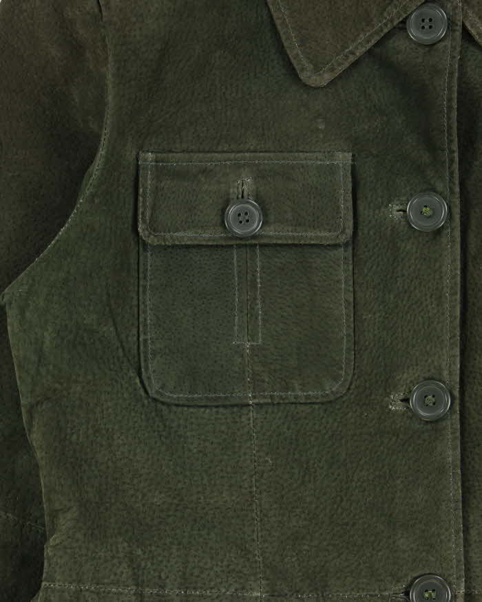 Vintage Y2K 00s H&amp;G Olive Women's Lightweight Suede Belted Utility Jacket - L