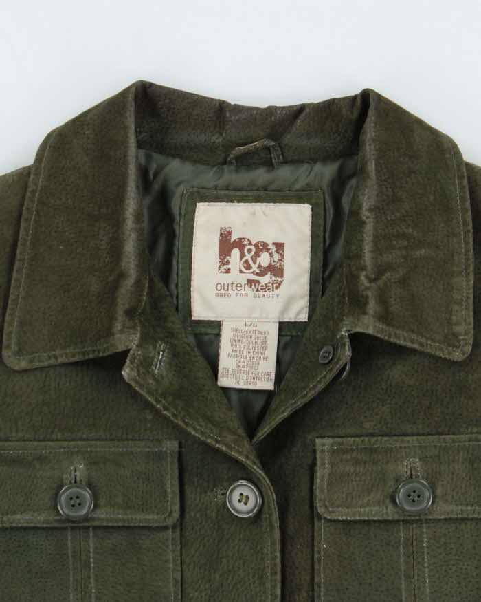 Vintage Y2K 00s H&amp;G Olive Women's Lightweight Suede Belted Utility Jacket - L