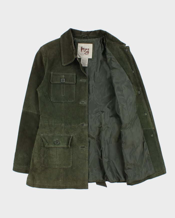 Vintage Y2K 00s H&amp;G Olive Women's Lightweight Suede Belted Utility Jacket - L