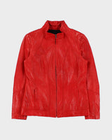 Vintage Danier Zip-up Bright Red Leather Moto Jacket - M