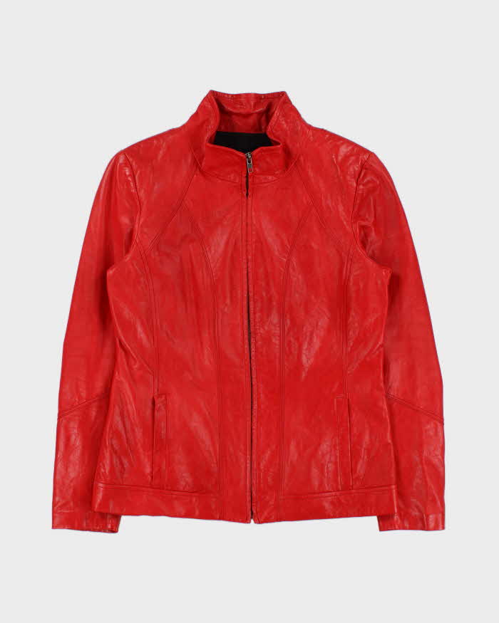 Vintage Danier Zip-up Bright Red Leather Moto Jacket - M
