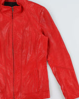 Vintage Danier Zip-up Bright Red Leather Moto Jacket - M