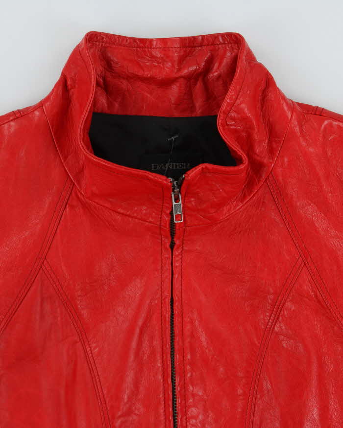 Vintage Danier Zip-up Bright Red Leather Moto Jacket - M
