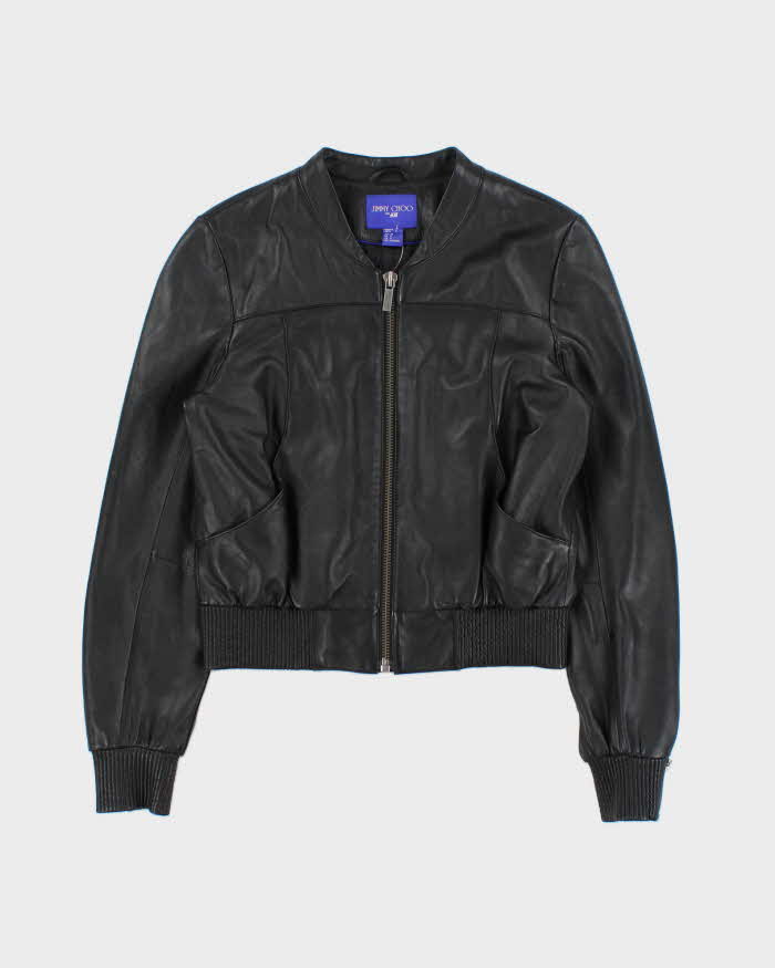 Jimmy Choo For H&amp;M Women's Lambskin Leather Cafe Racer Moto Jacket - S