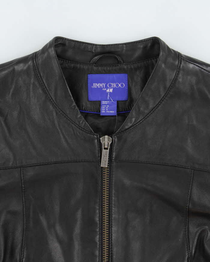 Jimmy Choo For H&amp;M Women's Lambskin Leather Cafe Racer Moto Jacket - S