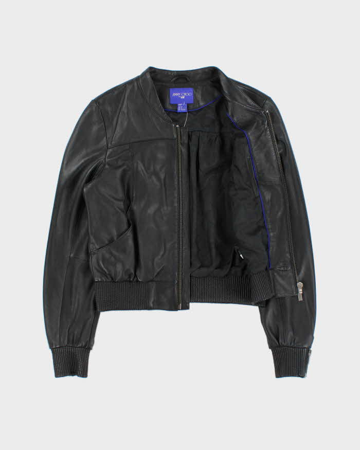 Jimmy Choo For H&amp;M Women's Lambskin Leather Cafe Racer Moto Jacket - S