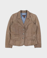 Vintage Y2K 00s Danier Women's Peanut Contrast Stitch Calfskin Leather Blazer Jacket - M