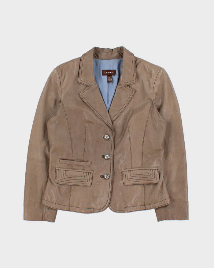 Vintage Y2K 00s Danier Women's Peanut Contrast Stitch Calfskin Leather Blazer Jacket - M