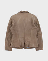 Vintage Y2K 00s Danier Women's Peanut Contrast Stitch Calfskin Leather Blazer Jacket - M