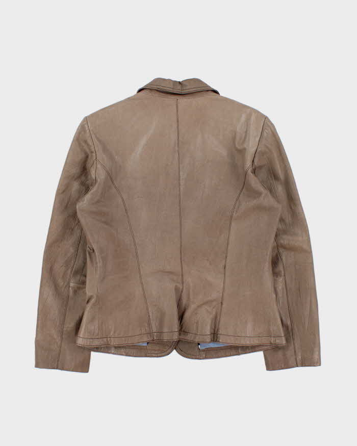 Vintage Y2K 00s Danier Women's Peanut Contrast Stitch Calfskin Leather Blazer Jacket - M