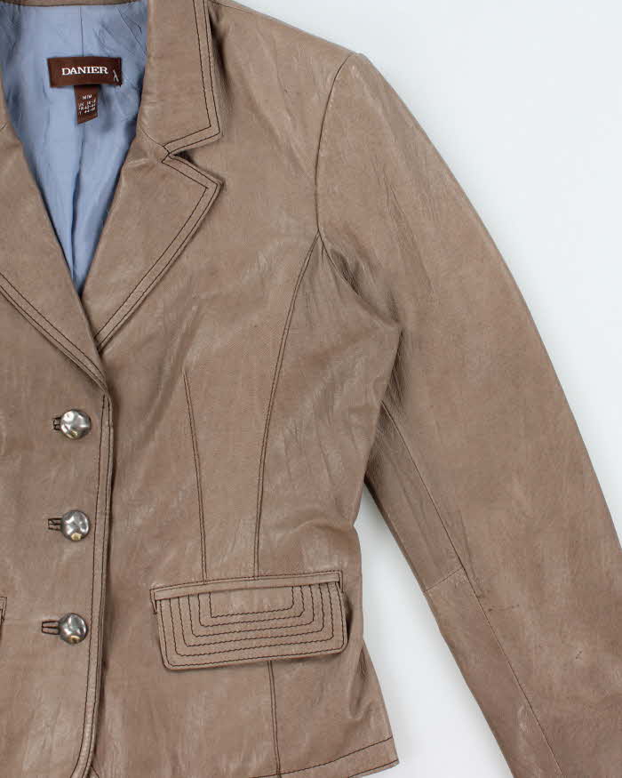 Vintage Y2K 00s Danier Women's Peanut Contrast Stitch Calfskin Leather Blazer Jacket - M