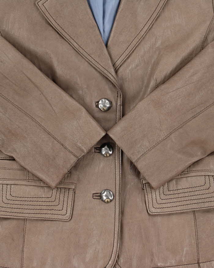 Vintage Y2K 00s Danier Women's Peanut Contrast Stitch Calfskin Leather Blazer Jacket - M